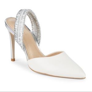 New Pure Navy White Silver Pump Heel sz 7